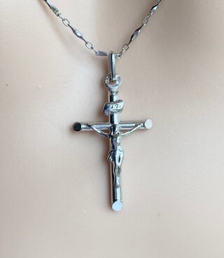Collana Cattolica Con Croce E Perline Per Donna - Ciondolo Gesù, Regalo Per Pasqua E Natale, Viola