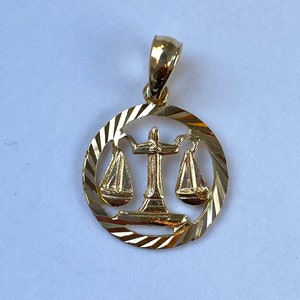 Libra Zodiac Sign Pendant, 10K Solid Gold Libra Necklace, Diamond Cut, Birthday Gift for Sept 23-Oct 22, Gift for Daughter