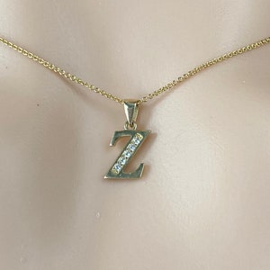 Colgante con letra Z en oro de 10 quilates y 14 quilates con circonita cúbica. Collar minimalista para mujer. Regalo de Acción de Gracias para tu esposa.