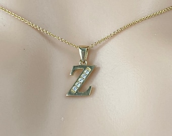 Z Letter Pendant Gold, 10K 14K Letter Initial With Cubic Zirconia, Minimalist Necklace for Woman, Thanksgiving Gift for Wife