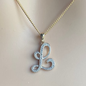 14K Gold Diamond Initial Necklace, Letter Pendant Necklace, 0.36