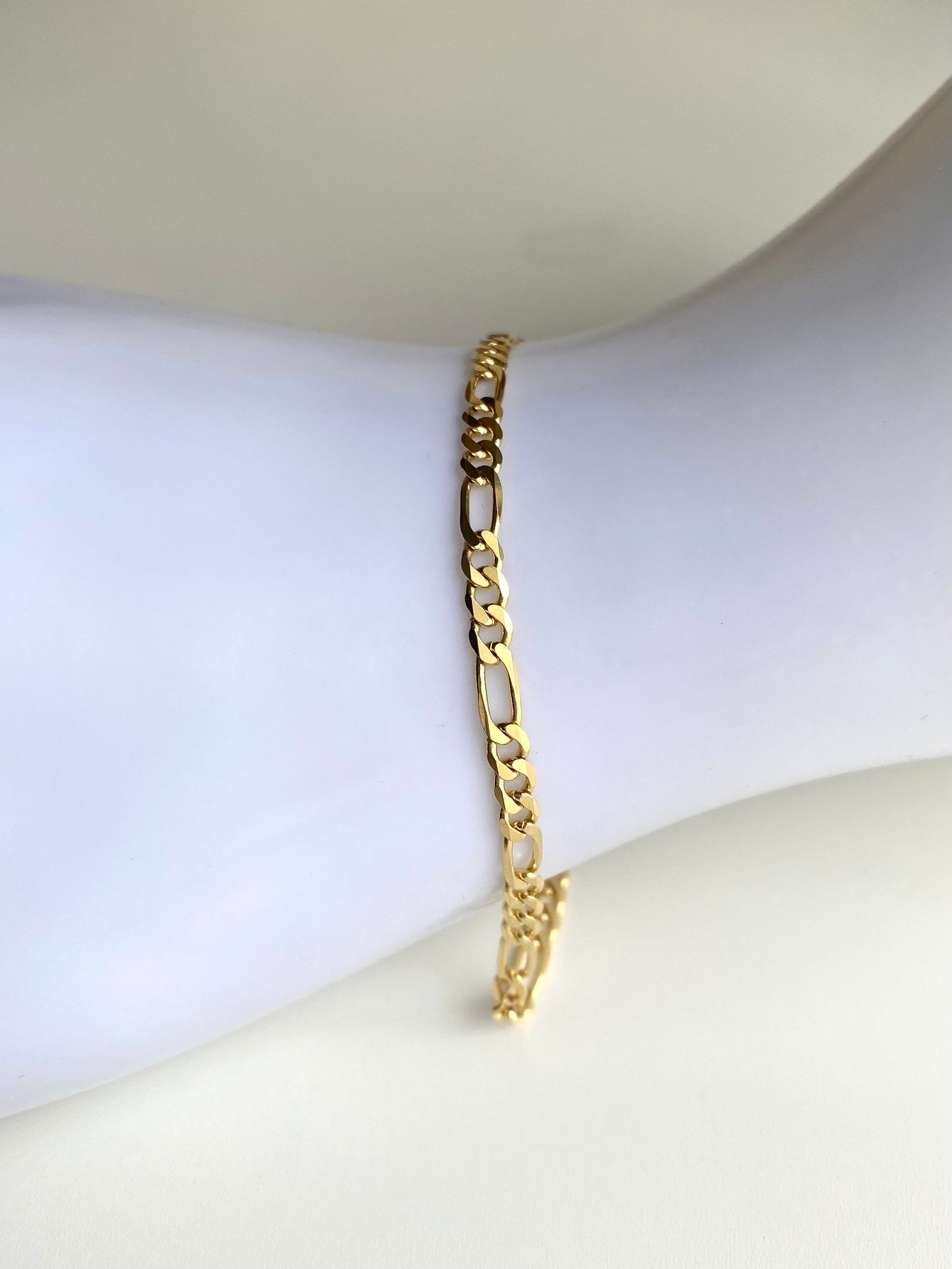 Gold Figaro Bracelet, 4mm, 18K Solid Figaro Links Chain, Solid