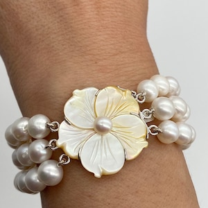 Triple Strand Pearl Bracelet, Handmade Pearl Bracelet, Bride Bracelet, Gift for Mom, Birthday Gift Women, Christmas Presents for Wife