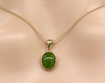14K Gold Jade Necklace, Natural Nephrite Jade Pendant, Canadian BC Jade, Birthday Gift for Women, Mother’s Day Gift