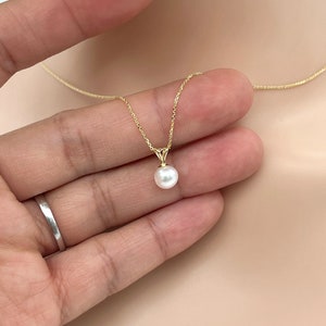 Akoya Sea Pearl Necklace, 14K Solid Gold, 6mm Beautiful Akoya Pearl, Minimalist, Birthday Gift for Women, Bridesmaid Gift, Mother’s Day Gift