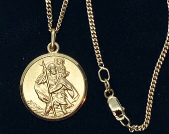 Alexander Castle 9ct Gold St. Christopher Pendant – 3.7g, 20mm – In Gift Box