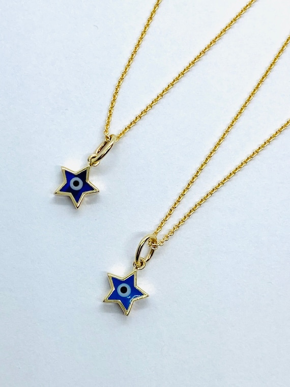 Evil Eye Pendant , 14K Star Evil Eye Necklace, Protection Amulet Charm, Birthday Gift Women, , Every Day Jewelry,