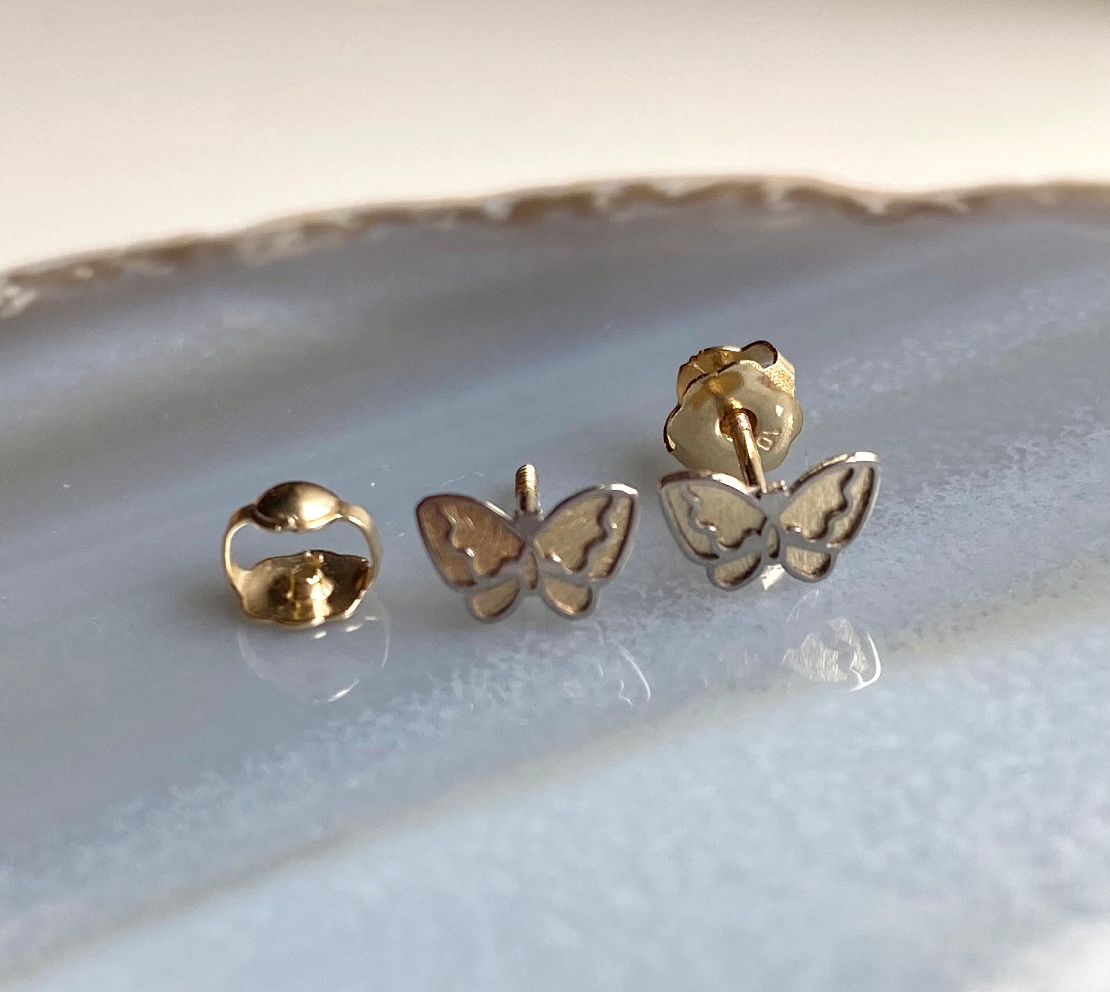 Butterfly Earrings for Baby 10K Solid Gold Toddler Earrings