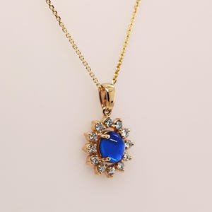 Sapphire Diamond Gold Necklace, 10K 14K 18K  Solid Gold, September Birthstone, Every Day Jewelry, Summer Jewelry, Christmas Gift
