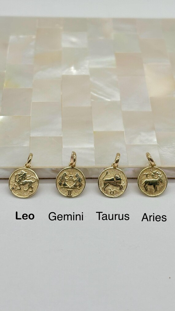 10K Yellow Gold Leo Zodiac Charm Pendant | Solid Gold Astrological Sign Jewelry, Personalized Gift For Women & Men