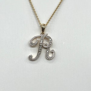 Colgante de oro con inicial R, collar con inicial grabada en oro de 10 quilates con diamantes, regalo personalizado, regalo de cumpleaños para mujer.