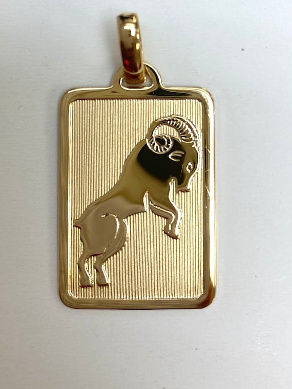 Aries Zodiac Gold Pendant, 18K Solid Yellow Gold Aries Zodiac Sign, Fancy Capricorn 3D Design, Christmas Gift