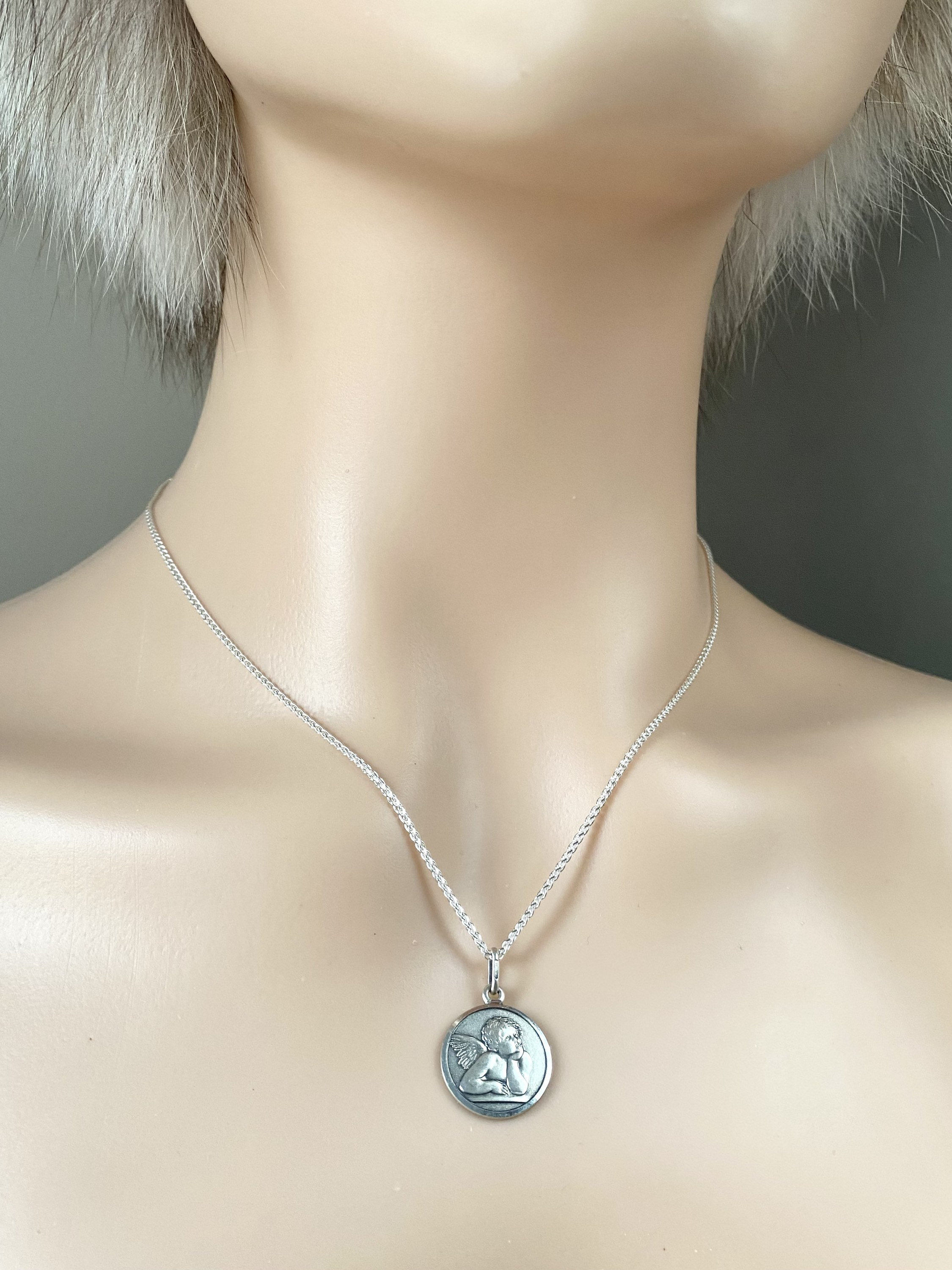 守護天使ペンダント、16mm、925スターリングシルバー、天使ネックレス