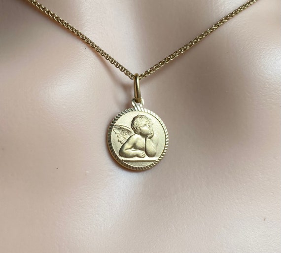 Solid Gold Angel Pendant 14K Guardian Angel Necklace - Etsy