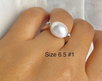 Pearl Solitaire Ring, 925 Sterling Silver Ring, Freshwater Pearl Statement Ring, Birthday Gift for Women, Jewelry for Woman