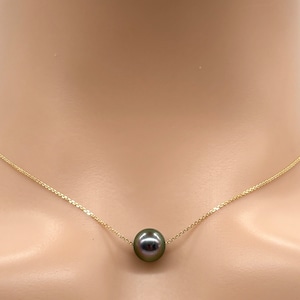 Tahitian Pearl Gold Necklace, 10K 14K 18K, 8-8.5mm Black Pearl Necklace, Birthday Gift for Women, Christmas Gift, Every Day Jewelry