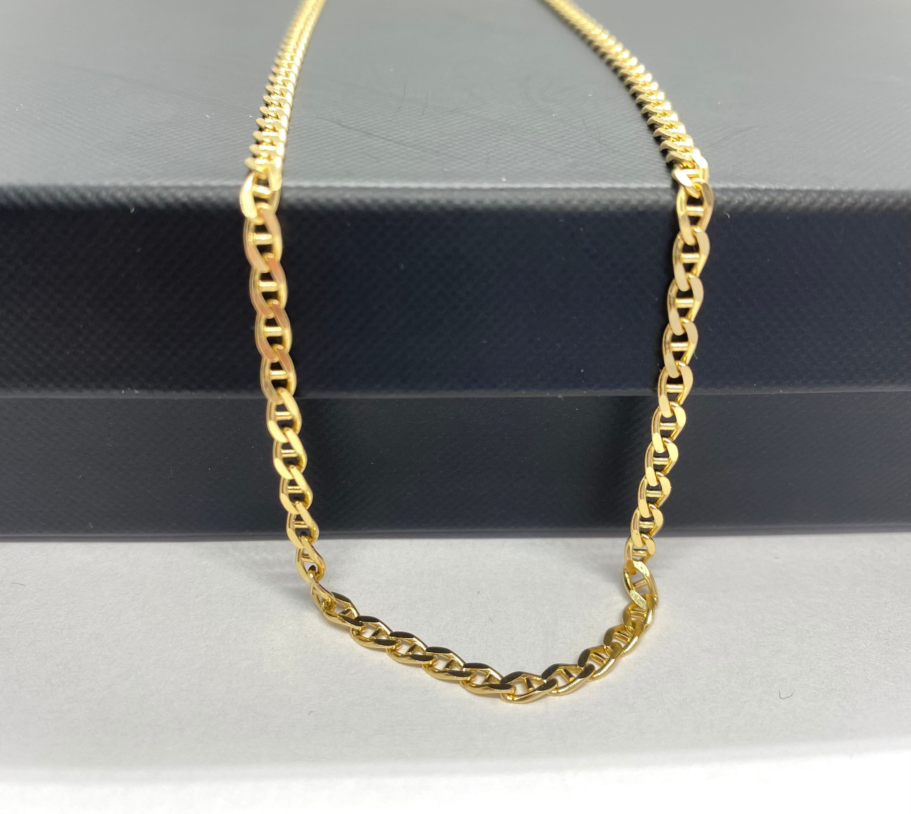 Anchor Chain Solid Gold, 3MM, 14K Italian Gold Necklace, For Men