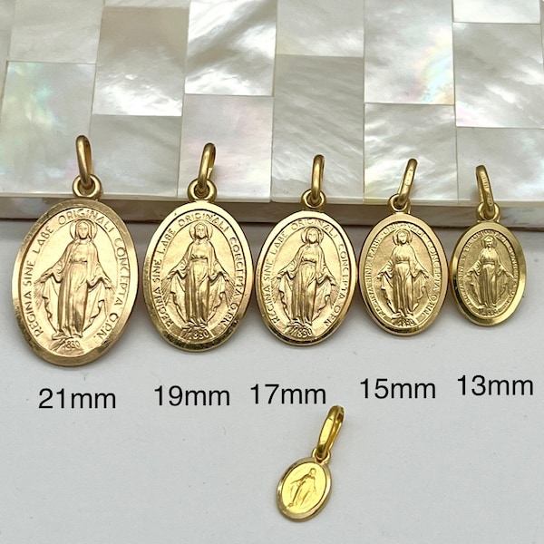 Unsere Liebe Frau vom Wundertätigen, 8mm-21mm, 10K 14K 18K, Jungfrau Maria Anhänger, Mama Mary Medaille, Geburtstagsgeschenk für Frauen, Muttertagsgeschenk