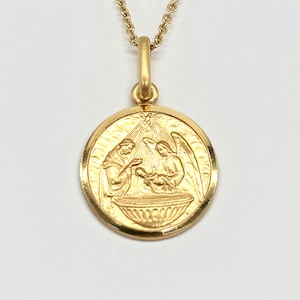 Baptism Gold Pendant, 14mm, 10K 14K 18K Solid Gold Baptism Necklace, Religious Jewelry Gift, Baby Baptism Gift, Baptism Souvenir