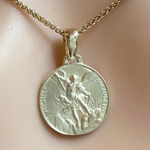 10K Gold Saint Michael Necklace, Protection Pendant, Gift for Police, Gift for Soldiers, Gift for Doctors, Christmas Gift for Wife
