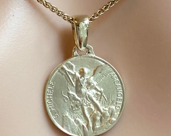 10K Gold Saint Michael Necklace, Protection Pendant, Gift for Police, Gift for Soldiers, Gift for Doctors, Mother’s Day Gift for Wife