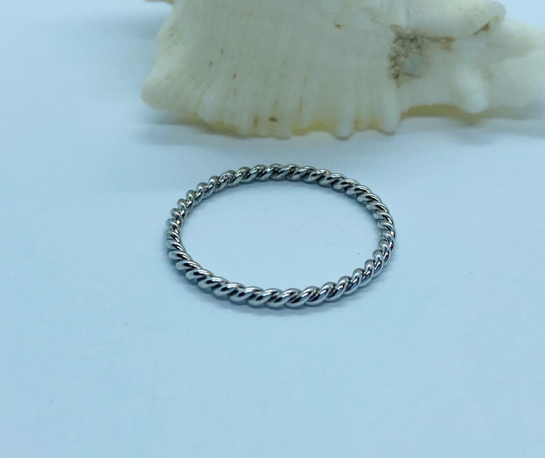 Simple Delicate Ring Dainty Stacking Ring Gold Ring 10K Solid Gold Twist Wedding Band 1.25MM 1.6MM White Gold Ring Thin Solid Gold Ring