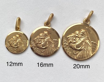 Saint Anthony Gold Pendant, 10K 14K 18K, Patron of Lost, Religious Round Medals, Made in Italy, Mother’s Day Gift