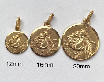 Goldanhänger des Heiligen Antonius, 10K 14K 18K, Schutzpatron der verlorenen, religiösen runden Medaillen, hergestellt in Italien, Weihnachtsgeschenk