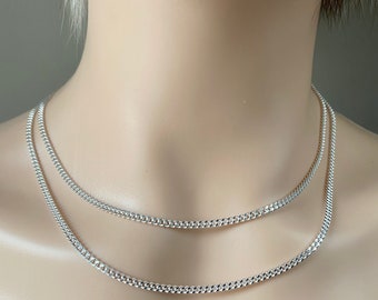 Silver Curb Chain, 2.90MM, 925 Solid Sterling Italian Silver, Birthday Gift for Men/ Women, Mother’s Day Gift