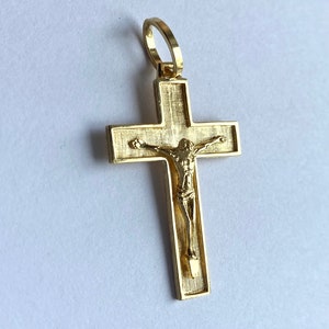 Cross Necklace For Men, 18K Solid Gold Pendant, Crucifix for Chain, Religious Jewelry Catholic, Gifts for Boyfriend, Christmas Gift