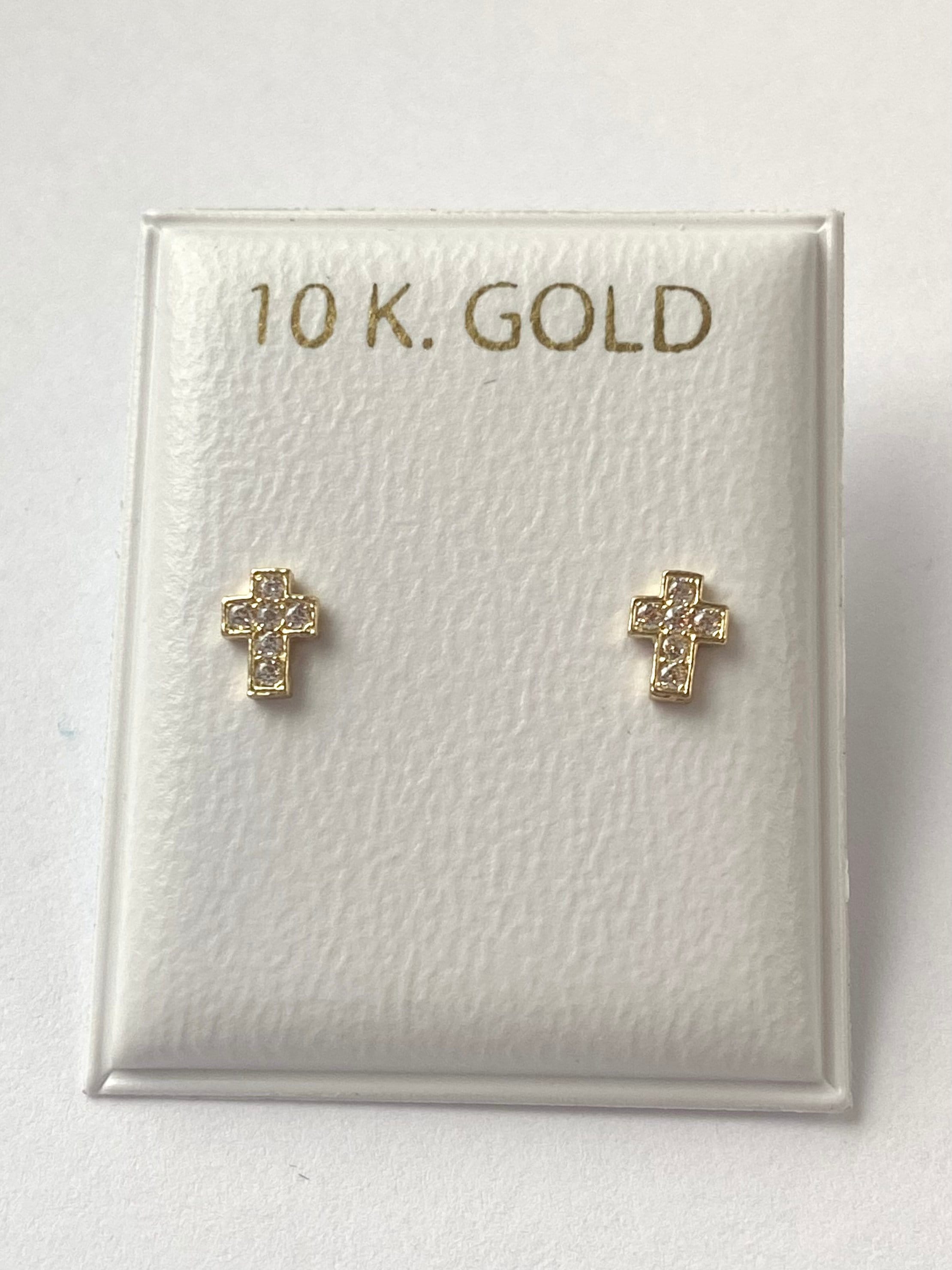 Children's 14K Gold-plated Heart Earrings With Tiny Czs and Screw