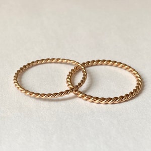 10K Rose Gold Wedding Band, Thin Ring Gold, Twist Spacer Ring, Minimalist Stackable Ring, Birthday Gift Women,