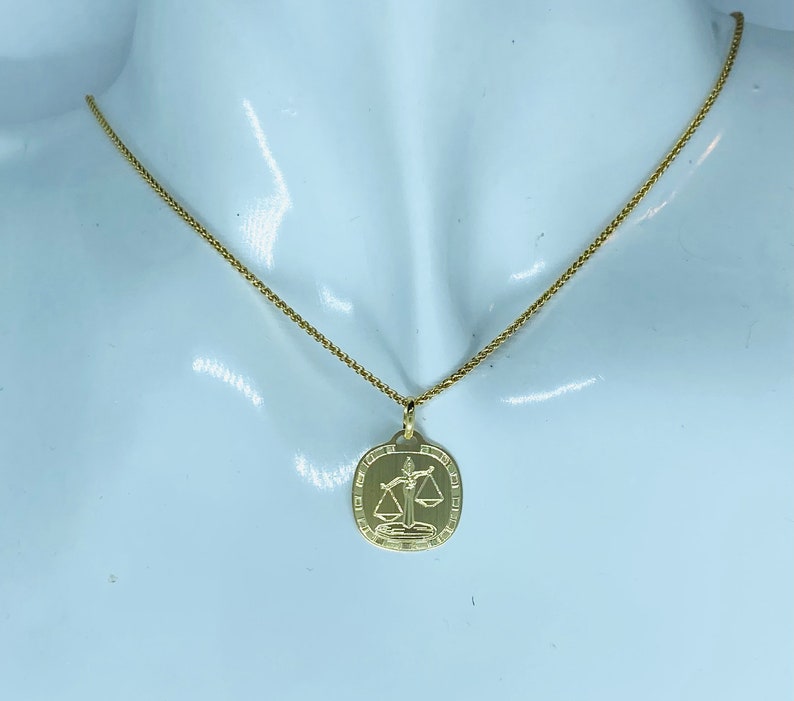 Birthday Gift for Sept 23- Oct 22 18K Libra Zodiac Pendant Laser Engraved Design Solid Yellow Gold Libra Necklace Christmas Gift Women