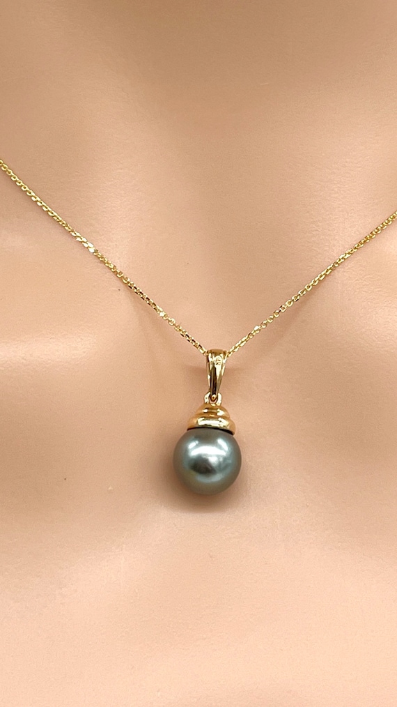 14K Tahitian Pearl Necklace, 9.5-10mm, Black Pearl Pendant, June Birthstone, Minimalist Jewelry, Valentines Gift - Etsy 14K Tahitian Pearl Necklace, 9.5-10mm, Black Pearl Pendant, June Birthstone, Minimalist Jewelry, Valentines Gift - Etsy