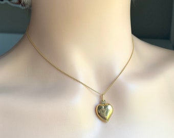 14K Gold Heart Necklace, Puff Heart Pendant, Gold Love Pendant, Layering Heart Charm, Birthday Gift for Her, Mother’s Day Gift