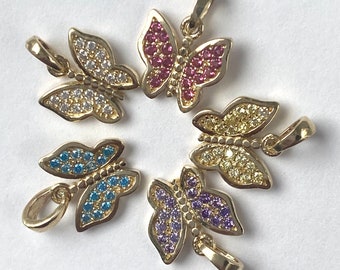 Schmetterling Anhänger Gold, 10K Solid Schmetterling Halskette, Zirkonia Anhänger, Geburtstagsgeschenke für Frauen, Thanksgiving Geschenk für Frau