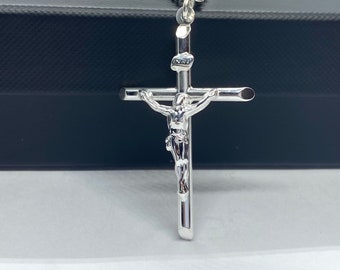 Silver Cross Crucifix Pendant, 925 Sterling Silver Jesus Christ Necklace, 45mm Size, Birthday Gift for Men,  Mother’s Day Gift for Husband