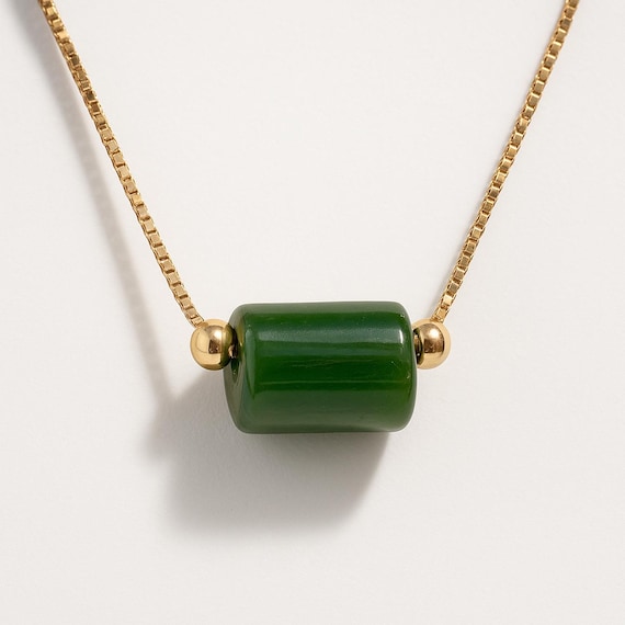 Jade Gold Necklace, 10K 14K 18K Jade Necklace, Good Vibes and