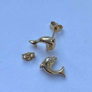 18K Gold Dolphin Earrings, Stud Fish Earrings Gold, Gift for Dolphin Lover, Birthday Gift for Women,