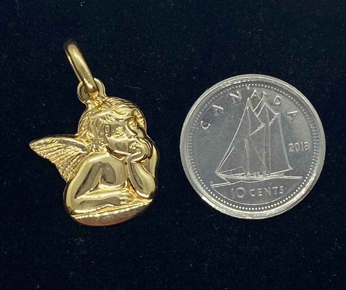 Gold Angel Pendant 18K Solid Gold Angel Necklace 3D Design Etsy