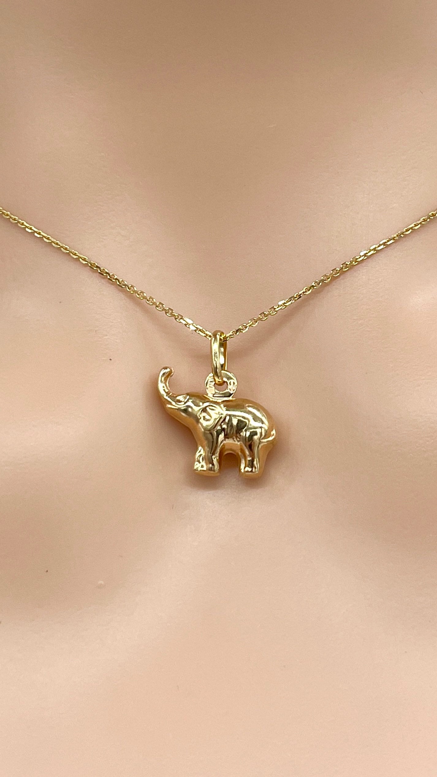 Elephant Gold Pendant 10K 18K Solid Gold Elephant Necklace Etsy