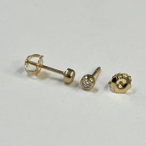 Diamond Earrings for Baby, 10K Solid Gold, Newborn Baby Earrings, Birthday Gift for Baby Girl, Gift For Toddler, Christmas Gift