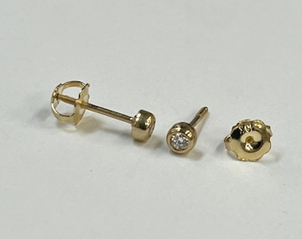 Pendientes de diamantes para bebé, oro macizo de 10 quilates, pendientes para recién nacida, regalo de cumpleaños para niña, regalo para niña pequeña, regalo de Navidad