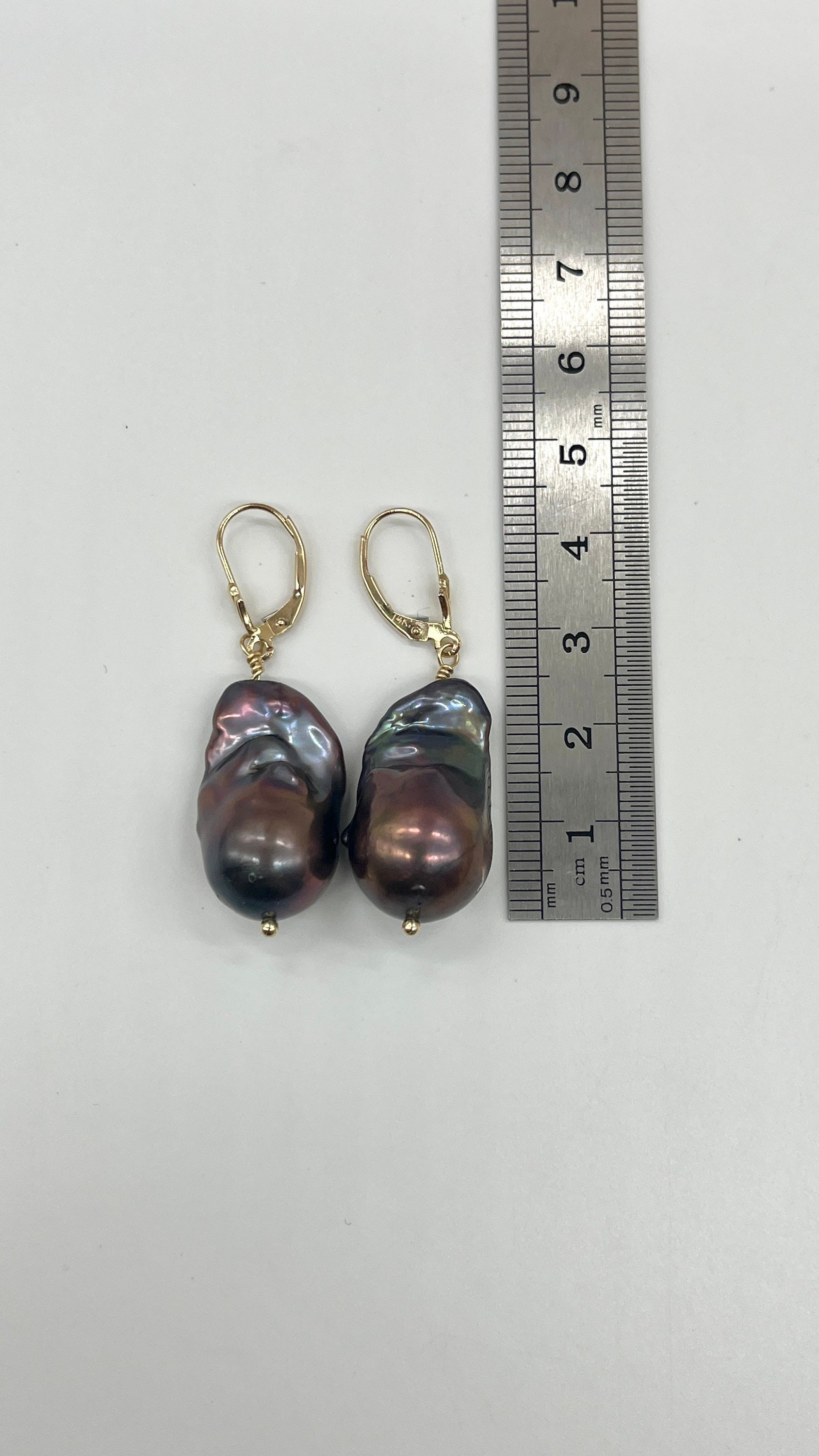 Baroque Black Pearl Earrings, 14K Gold Pearl Earrings