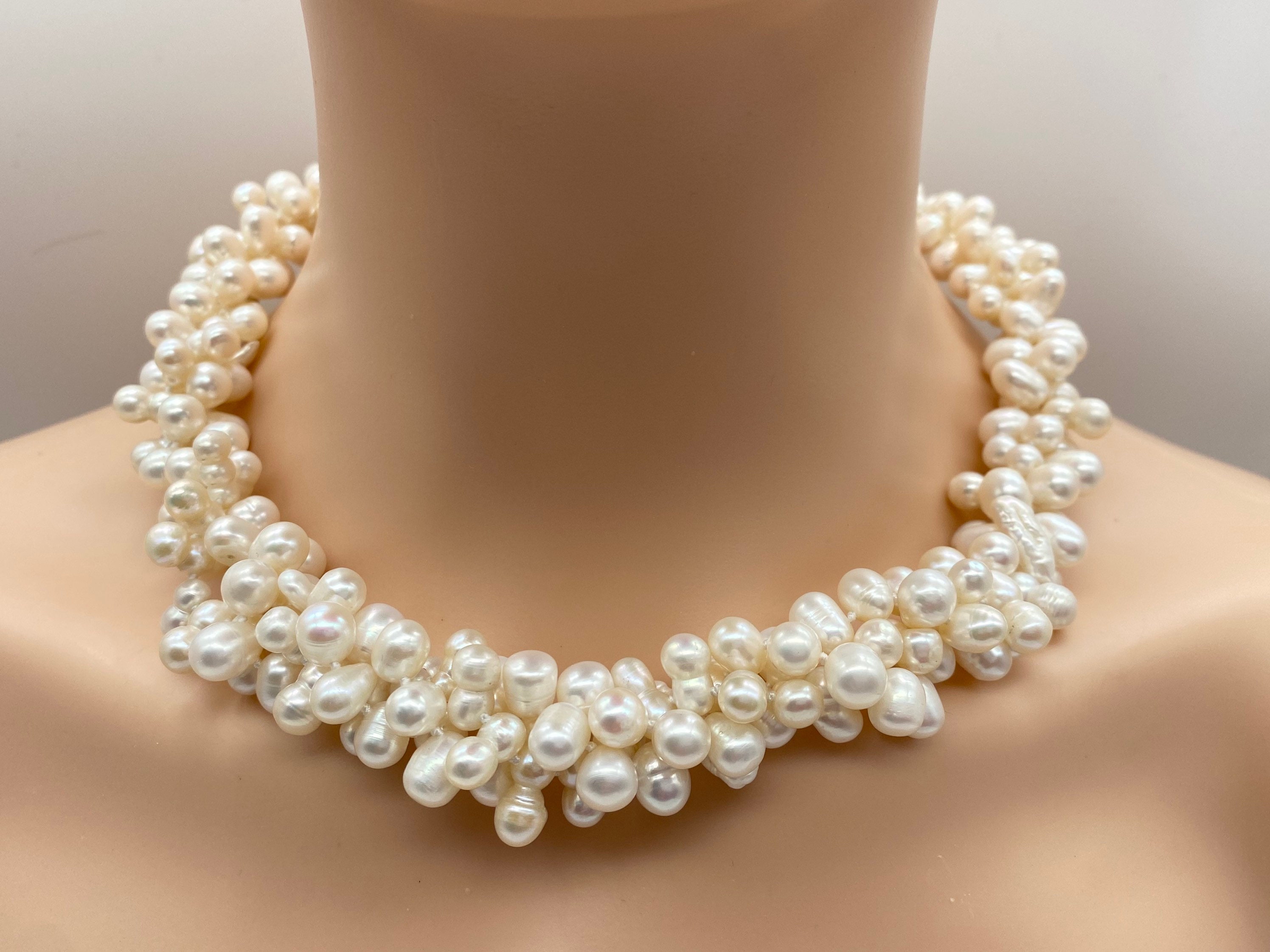 PEARLENE - THREE STRAND WHITE FRESHWATER PEARL NECKLACE – JohnnyB Jewelry