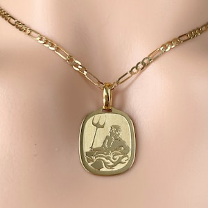 Aquarius Zodiac Pendant, 18K Solid Yellow Gold  Necklace, The Water Bearer, Fancy Aquarius Design,