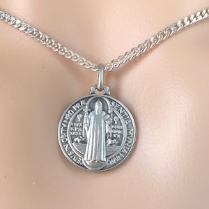 Saint Benedict Medal, 21mm, 925 Sterling Silver Pendant, Patron Saint of Europe, Protection Amulet, Christmas Gift
