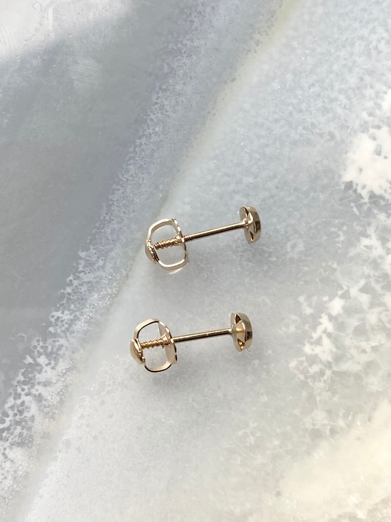 14K Gold Stud Earrings, Screw Back Post Baby Safe Studs Christmas Gift -  Yahoo Shopping
