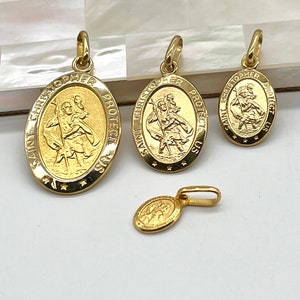 Saint Christopher Gold Pendant, 9-25MM, 10K 14K 18K, Oval Religious Medallion, Gift for Travellers, Protection Amulet, Gift for Mariners