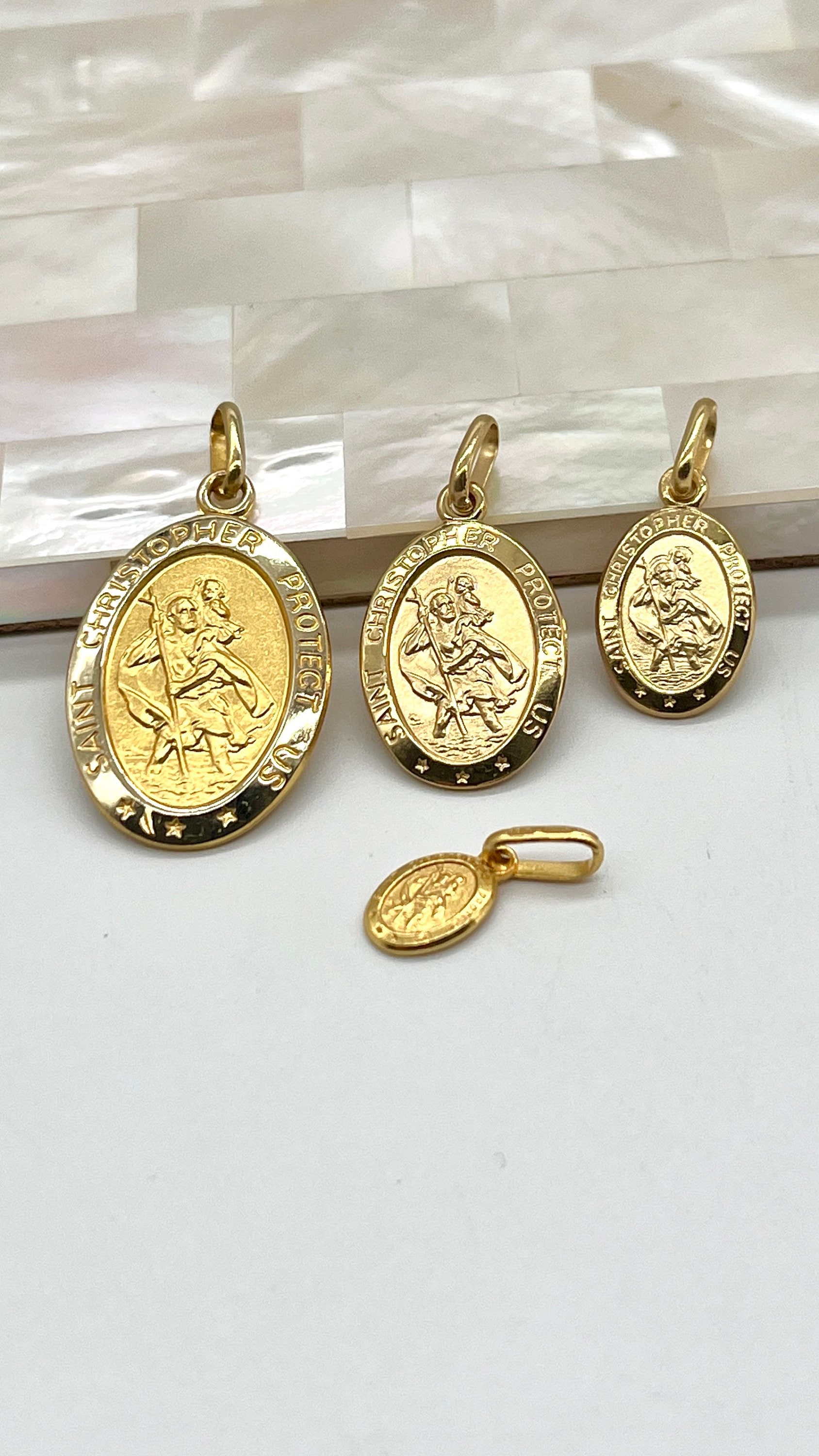 Saint Christopher Gold Pendant, 9-25MM, 10K 14K 18K, Oval